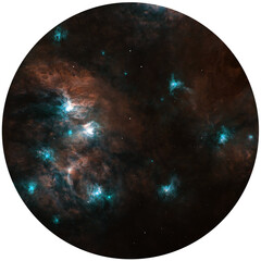 Dark cosmic gradient scene background in circle.