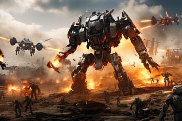 Space ship in action. Military scene. 3d render illustration. AI War Machines An image displaying a variety of robots, AI Generated