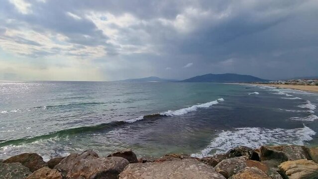 Tarifa Spain, Beautiful Landscape view over sea and mountains in Morocco. Strait viewpoint