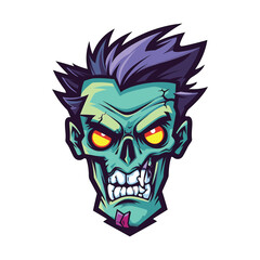 Halloween zombie skull. Vector illustration of Cartoon Zombie head. Digital Vector Artwork on a Transparent Background. 