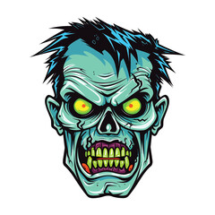Halloween zombie skull. Vector illustration of Cartoon Zombie head. Digital Vector Artwork on a Transparent Background. 