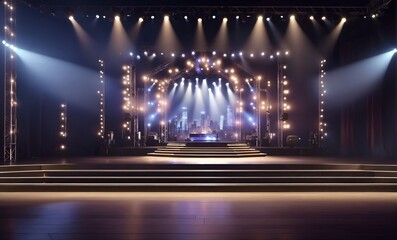 Fototapeta na wymiar A brightly lit stage with spotlights shining down
