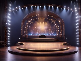 A brightly lit stage with an elaborate set design - obrazy, fototapety, plakaty