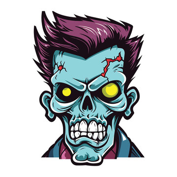 Halloween zombie skull. Vector illustration of Cartoon Zombie head. Digital Vector Artwork on a Transparent Background. 