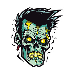 Halloween zombie skull. Vector illustration of Cartoon Zombie head. Digital Vector Artwork on a Transparent Background. 