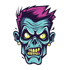 Halloween zombie skull. Vector illustration of Cartoon Zombie head. Digital Vector Artwork on a Transparent Background. 