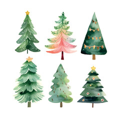 Watercolor christmas trees set watercolor for wallpaper design. Christmas, new year.