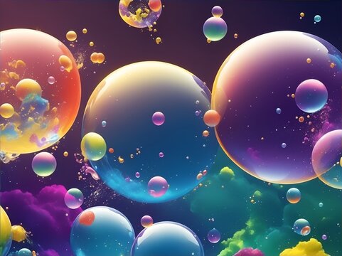 In this captivating abstract PC desktop wallpaper, an explosion of flying bubbles dances playfully across a vibrant and colorful background. The bubbles seem to defy gravity.