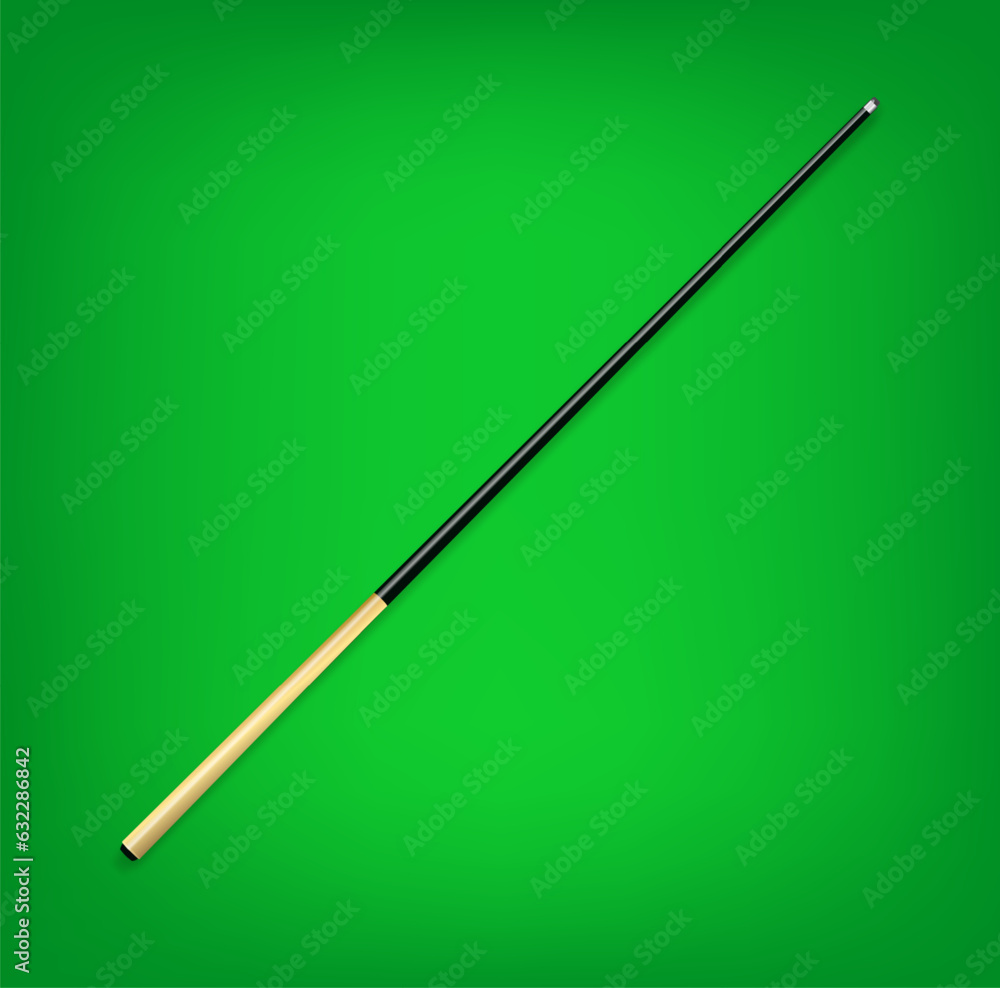 Wall mural Billiard cues on green background. Snooker sports equipment. Vintage pool cue. Vector