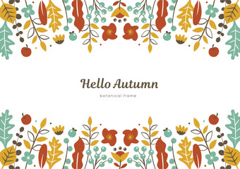秋の植物の背景フレーム シンプルな花や葉っぱの飾り枠イラスト