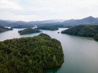 Aerial View of Fontana Lake in the Smoky Mountains of Western North Carolina