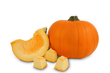 Ripe orange pumpkins isolated on white background. Clipping path.