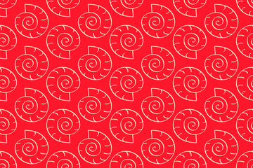 Abstract seamless pattern with hand drawn illustration of snail shells on pink red background. For fabric,cloth,textile,gift paper,prints,decorations and decor.