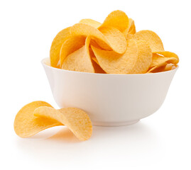 Fototapeta na wymiar Potato chips in bowl isolated on white background