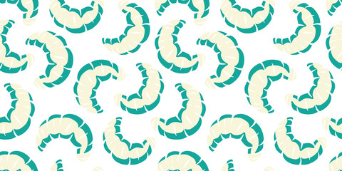 Halloween seamless pattern with maggots or worms for holiday design background. Wallpaper with scary insect larvae for october party banner, poster or postcard