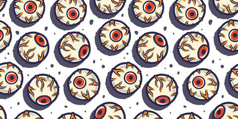 Halloween seamless pattern with eyes for holiday design. Wallpaper or background with scary horrible eyeballs for october party banner, poster or postcard