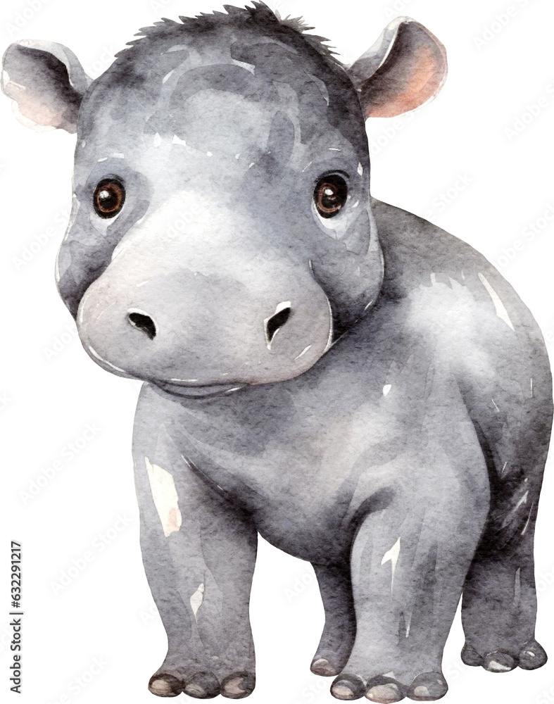 Poster hippo character cartoon illustration created with generative ai technology