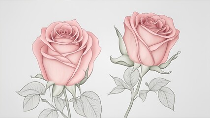 Drawing of Beautiful Roses. Digital art.