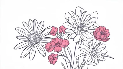 Behang Painting of flowers with white background. Digital Drawing. ©  RM Creative