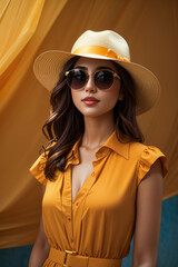 Woman in modern clothes with sunglasses