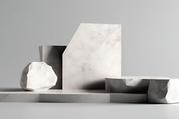 Elegant White Stone Podium for Cosmetic Product Display on Clean White Background. created with Generative AI