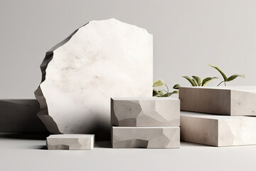 Elegant White Stone Podium for Cosmetic Product Display on Clean White Background. created with Generative AI
