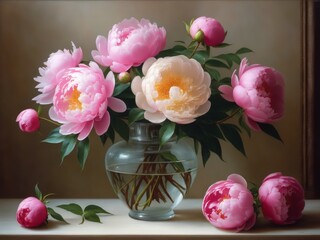 gently pink peonies in a vase, still life