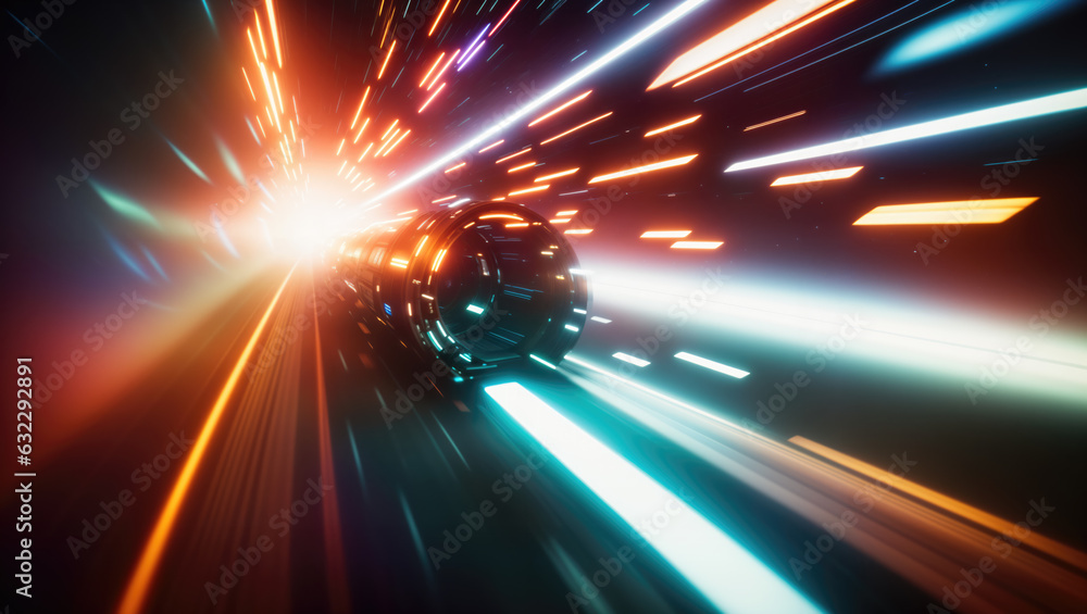 Poster futuristic motion, fast technology. speed motion blur tunnel. fusing rapid motion with futuristic ae