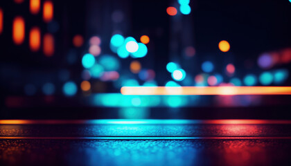 Urban Bokeh Glow, Twilight Cityscape. red and blue bokeh lights, blurred cityscape, captivating reflections - modern urban abstract.