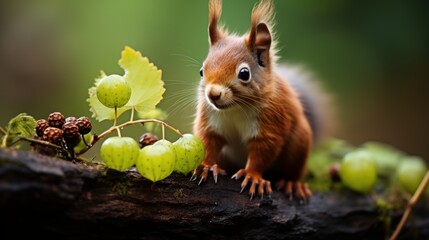 National geographic photography, side profile of a red squirrel eats a nut, national geographic photography - obrazy, fototapety, plakaty
