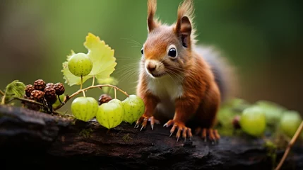 Stof per meter National geographic photography, side profile of a red squirrel eats a nut, national geographic photography © Dushan