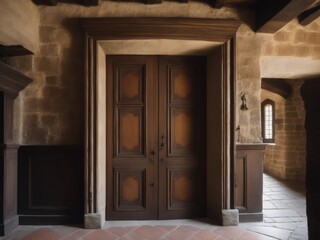 Fototapeta na wymiar Wooden doors in medieval castle