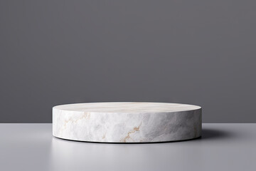Elegant White Marble Product Display on Modern Gray Studio Background. Empty Pedestal or Podium Platform. created with Generative AI