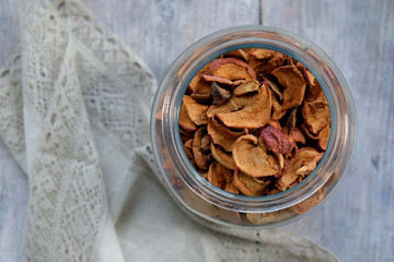 dried apples and pears in a glass jar