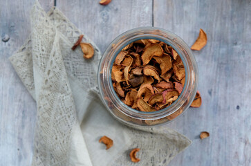 dried apples and pears in a glass jar