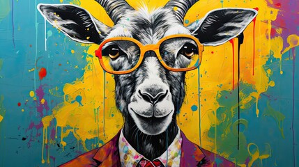 Quirky goat. Bold Colors Vibrant Mood Noon Pop Art Painting
