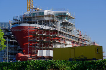 New ferry in construction in ship yard at Port Glasgow