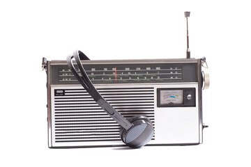 Vintage transistor radio with headphones