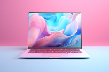 Colorful Laptop with colorful screen                                                                         3d  illustration mock up