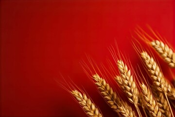 Abstract Macro Closeup Wheat Grain Stems Red Background Farm Seeds