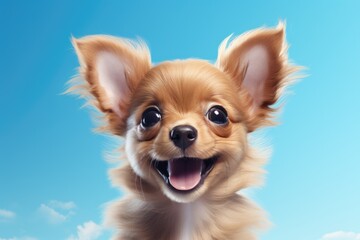 cute dog on blue background, AI Generated