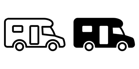 OutlineFilledVectorSign ofvs - motorhome vector icon . motor home sign . recreational vehicle concept . isolated transparent . black outline and filled version . AI 10 / EPS 10 / PNG . g11767
