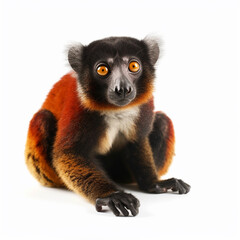 Lemur close-up portrait on white background, cute monkey, Madagascar animal