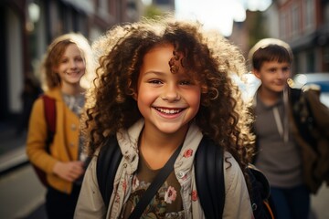 young girl back to school in September. Back to school concept	