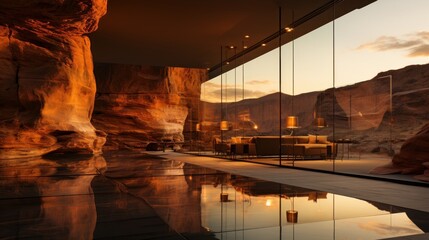 Al ula rocks with integrated window glas elements and artificial light elements