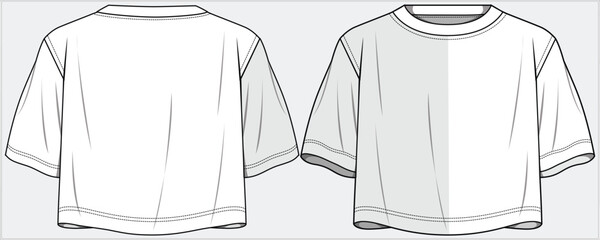 CUT AND SEW DETAIL OVERSIZE CROP TOP ATHLEISURE PERFORMANCE KNIT TOP DESIGN FOR WOMEN AND GIRLS IN VECTOR FILE