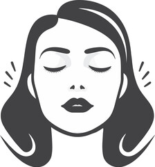 A beautiful woman's face with long wavy hair - beauty and wellbeing conceptual logo vector illustration, simple line-art