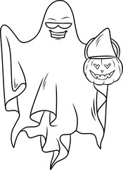 Ghost with pumpkin cartoon character