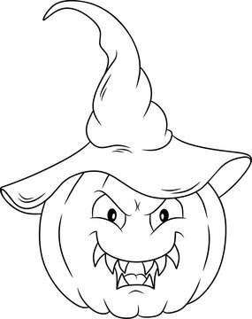 recommend clip art: Pumpkin Halloween cartoon character with hat line art