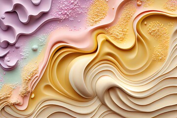 Melted Caramel Texture, Ice Cream Waves, Smooth Icecream Background, Silky Flowing Yogurt Mockup, Abstract Generative AI Illustration - obrazy, fototapety, plakaty